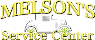 Melsons Service Center logo with a classic car